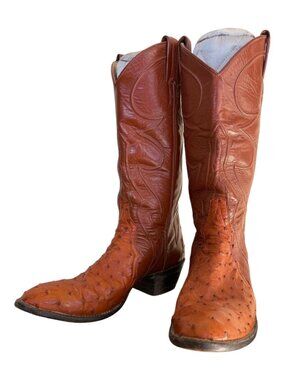 Vintage 70s Larry Mahan Ostrich Cowboy Boots Brown Leather Western Size 8B USA